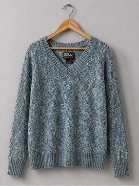 Eddie Bauer Women’s V-Neck Sweater Size M Heathered Teal /greenMarl Knit Casual